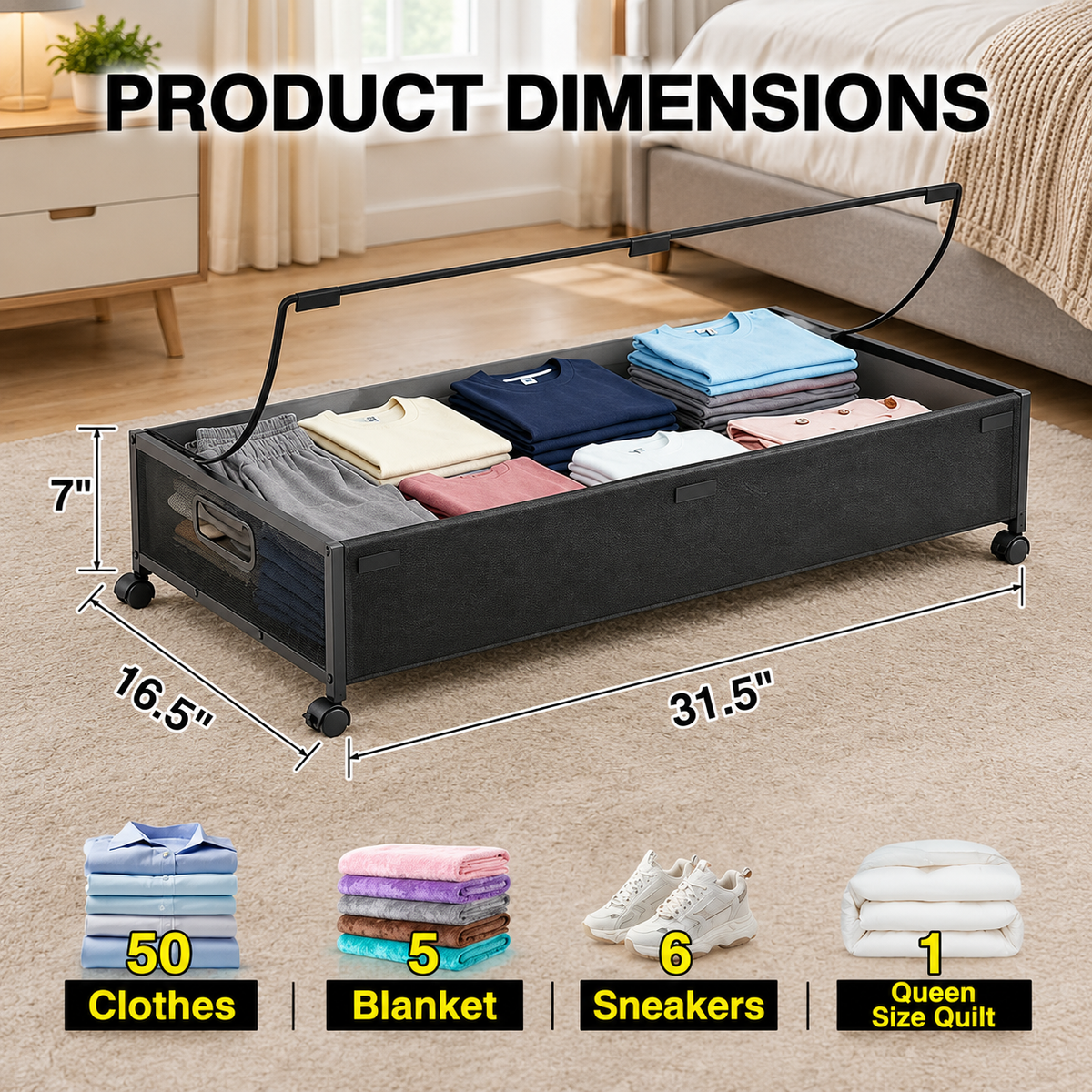 Rolling Under-Bed Storage Bins – 2 Pack